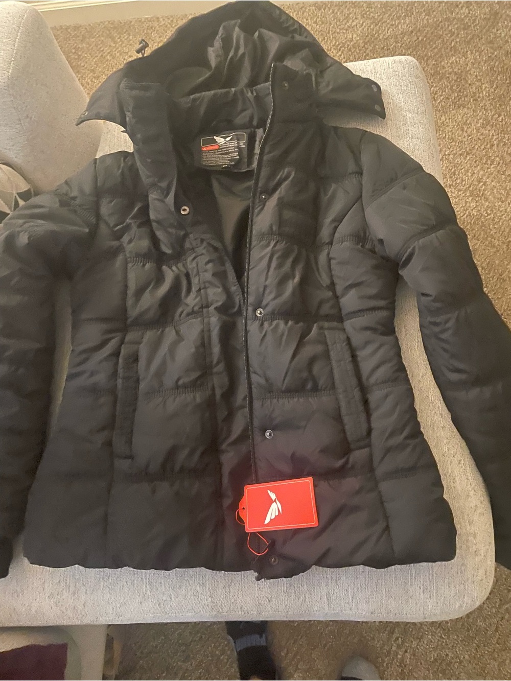 Women’s Black Quilted Puffer Jacket detachable hood